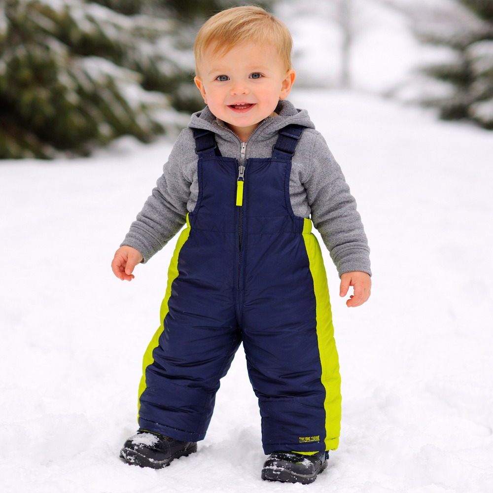 Baby Boy Pacific Trail Navy & Neon Snowbibs | Size 12 Months